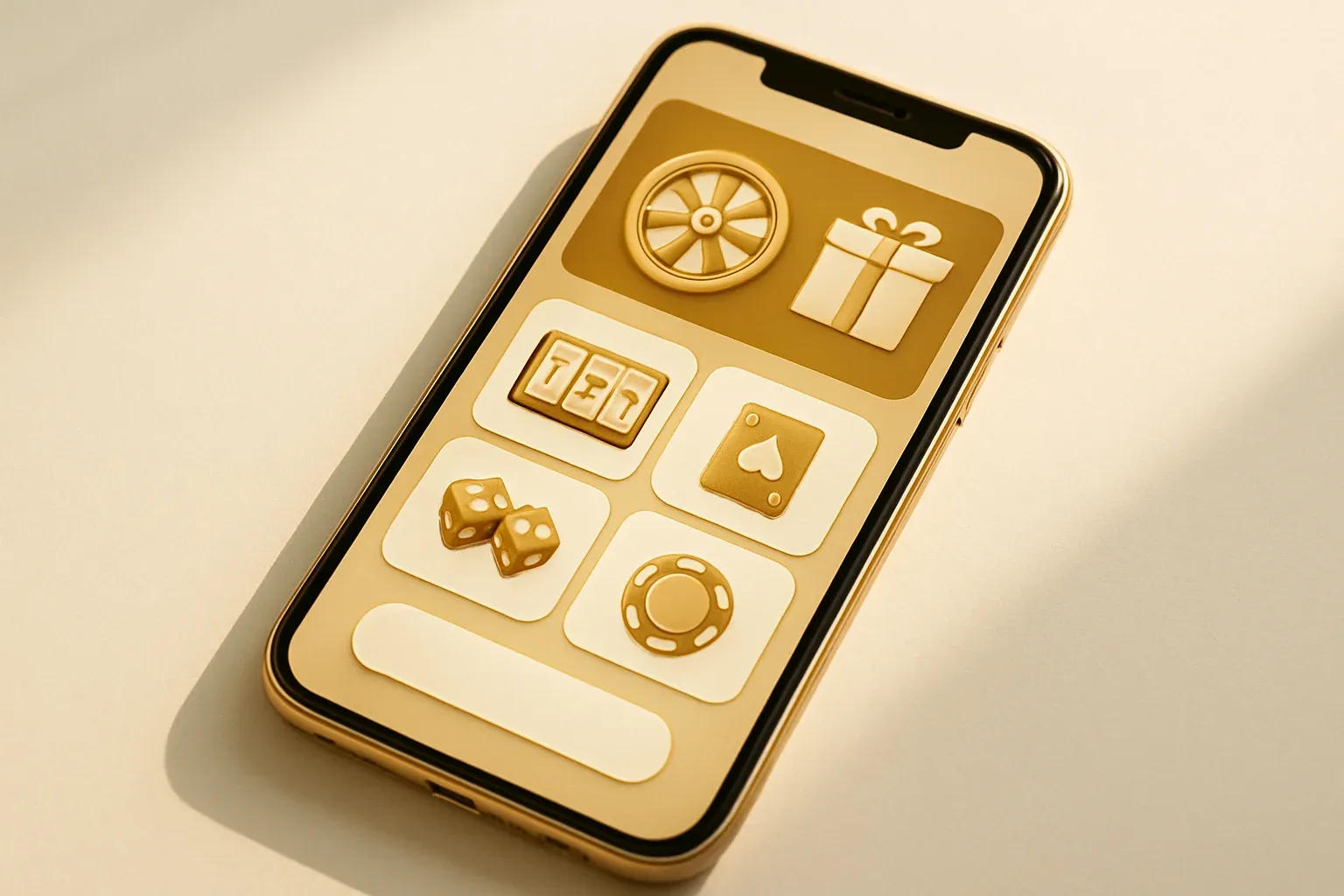 Casino App Interface Modern smartphone displaying sleek casino app interface with games and bonuses