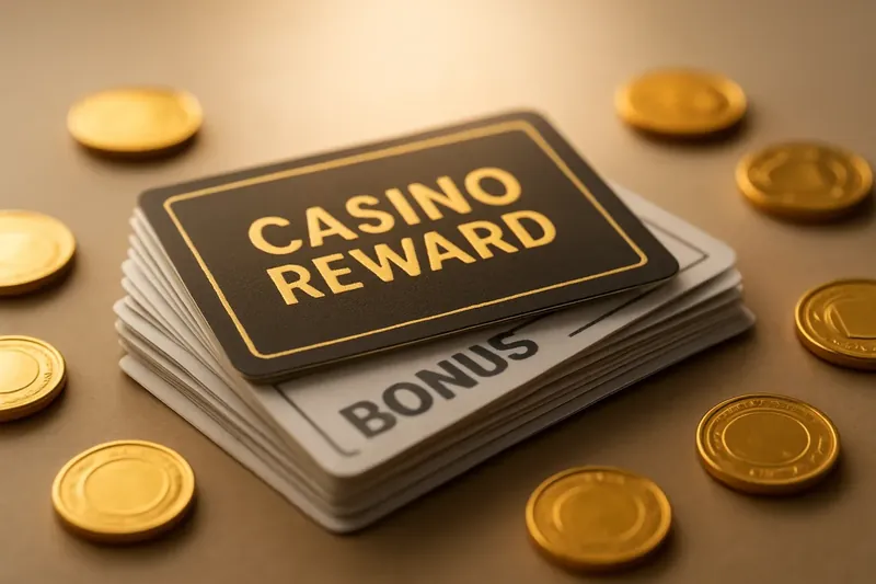 Stack of casino bonus vouchers and reward cards with scattered gold coins