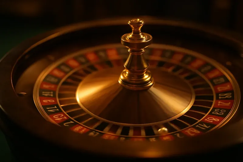 Close-up of live roulette wheel spinning under dramatic casino lighting