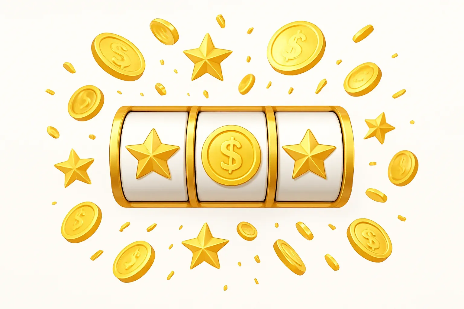 Winning Slot Reels Colorful slot machine reels with gold symbols, coins, and stars bursting outward